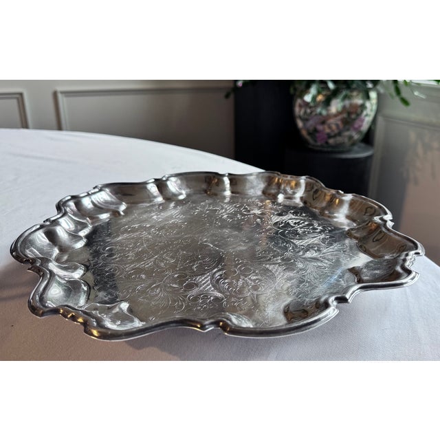 Vintage F B Rogers Silver Plate Footed Tray For Sale - Image 14 of 14