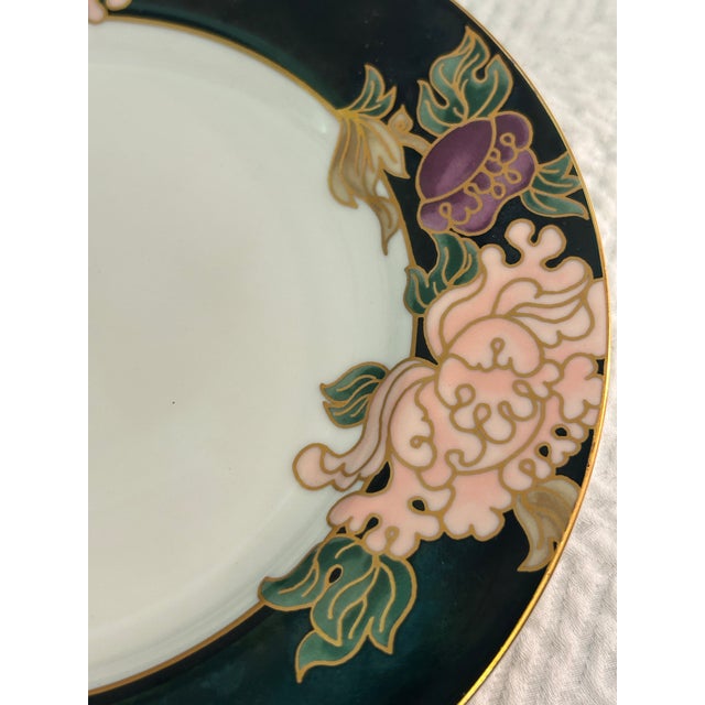 Fitz and Floyd Late 20th Century Fitz and Floyd “Cloisonné Peony Black” Salad Plates - A Set of 9 For Sale - Image 4 of 8
