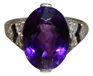 The Chloe: Antique Tiffany & Company Engagement Ring set with Amethyst, Onyx and Diamonds