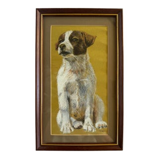 English Jack Russell Terrier Dog Framed Original Pastel Portrait For Sale