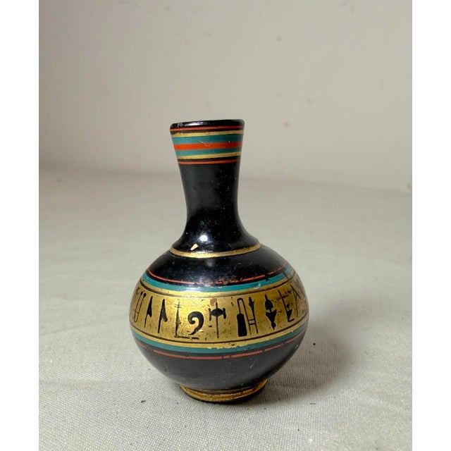 1930s Antique Hand Painted Greek Glazed Miniature Dollhouse Pottery Clay Vase For Sale - Image 5 of 7