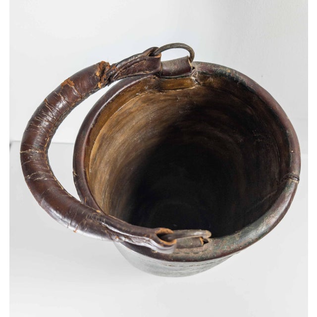 Green 19th Century Rustic Farmhouse Green Painted Leather Fire Bucket For Sale - Image 8 of 10