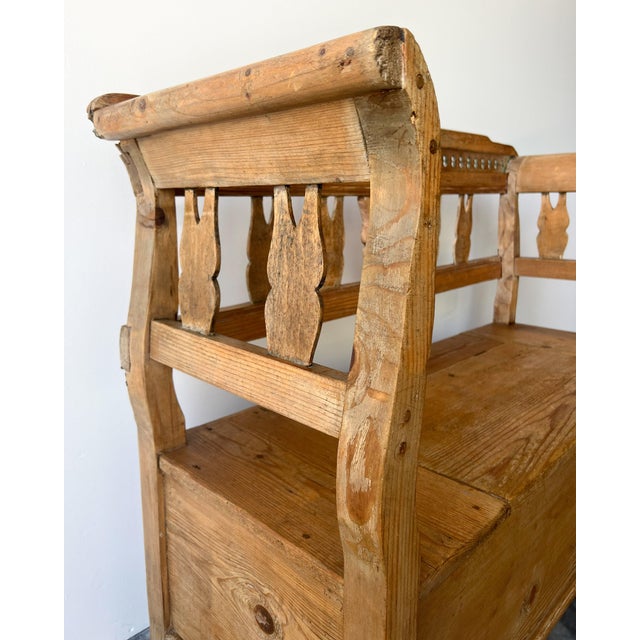 Wood Antique European Pine Storage Bench For Sale - Image 7 of 10