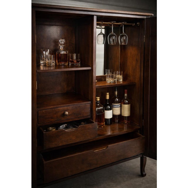 Mid 20th Century Vintage Gentleman’s Dressing Cabinet in Old Chapel Satin Walnut™ — Refinished Bar Conversion, Bookmatched Walnut Doors For Sale - Image 5 of 12
