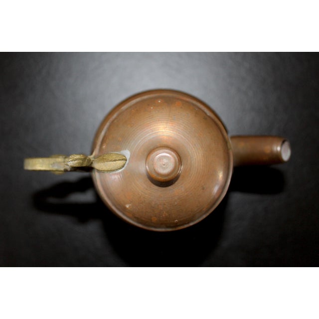 1960s Vintage French Hammered Copper Teapot Pitcher With Brass Handle, 1960s For Sale - Image 5 of 14