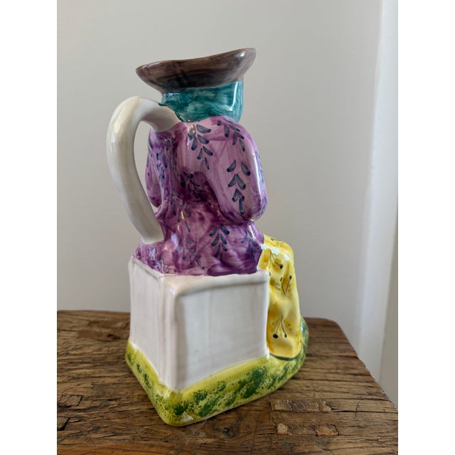 White Vintage Pair of Handmade Majolica Farmer and FarmWife Toby Pitchers, Made in Portugal For Sale - Image 8 of 12