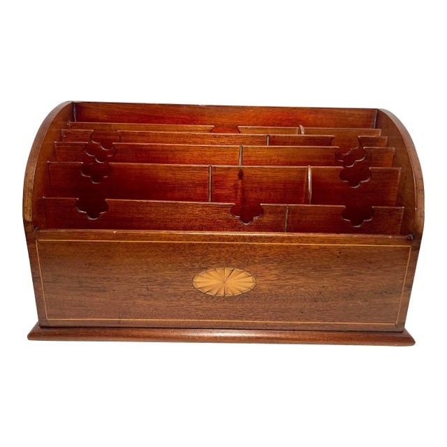 19th Century Flame Mahogany Inlays Stationary Letter Holder Desk Organizer For Sale