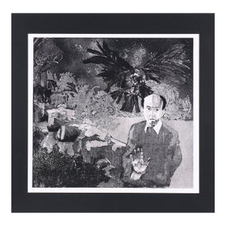 Crow and Man - Abstracted Etching in Ink on Paper by Claudette McElroy For Sale