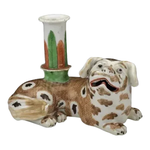 Antique 18th Century Chinese Export Porcelain Spaniel Dog Candle Holder