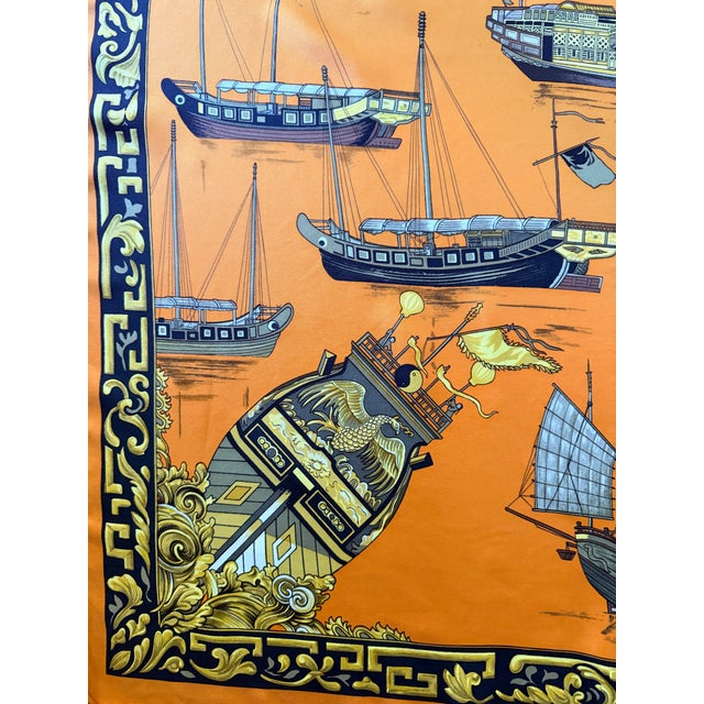 French Hermès Jonques Et Sampans 1991 Silk Scarf by Françoise De La Perriere For Sale - Image 3 of 7