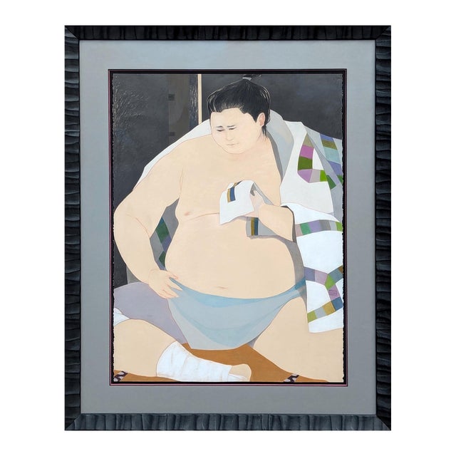 Late 20th Century Phyllis Steele Modern Pastel Figurative Drawing of a Seated Resting Sumo Wrestler with Kimono, 20th Century For Sale - Image 5 of 12