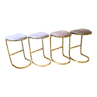 1980s Vintage Brass Cantilever Bar Stools- Set of 4 For Sale