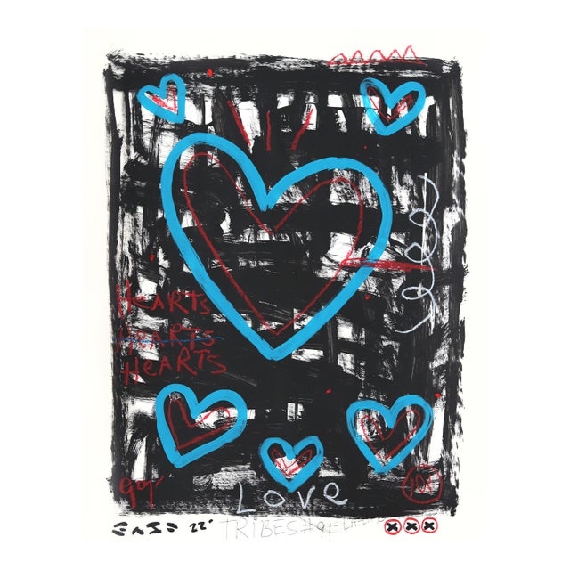 Black and Blue - Bold Abstract Love Heart Street Art Style Original Artwork by Gary John For Sale