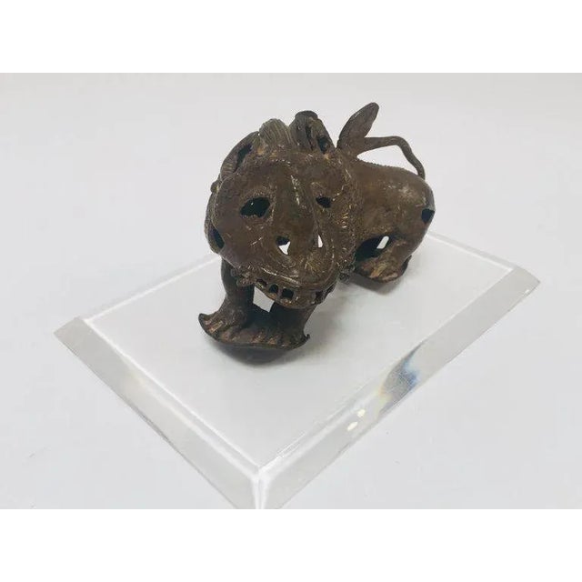 Vintage African Cast-Bronze Sculpture of a Stylized Mythical Lion For Sale In Palm Springs - Image 6 of 13