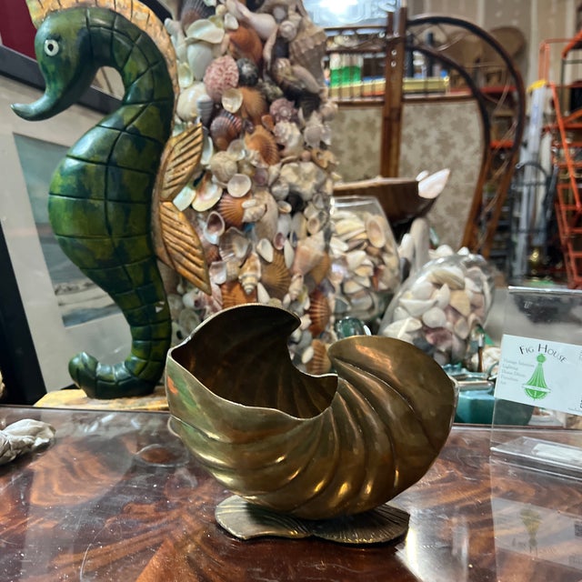 1970s 1970s Art Deco Nautilus Brass Shell Planter For Sale - Image 5 of 8