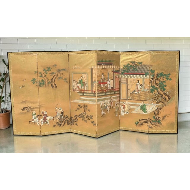 Japanese Antique Japanese Six Panel Room Divider Floor Screen For Sale - Image 3 of 5