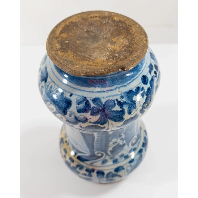 17th Century Italian Blue and White Majolica Maiolica Faience Albarello Drug Jar For Sale - Image 11 of 12