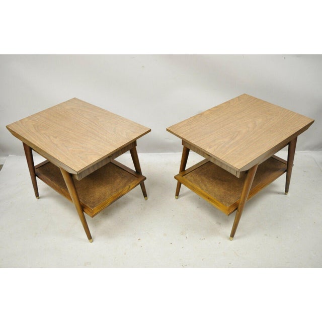 Mid Century Imperial Grand Rapids Atomic Era 2 Tier Laminate End Tables