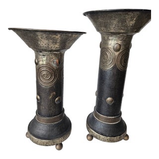 Pair of Bronze Gu Beaker Vases For Sale