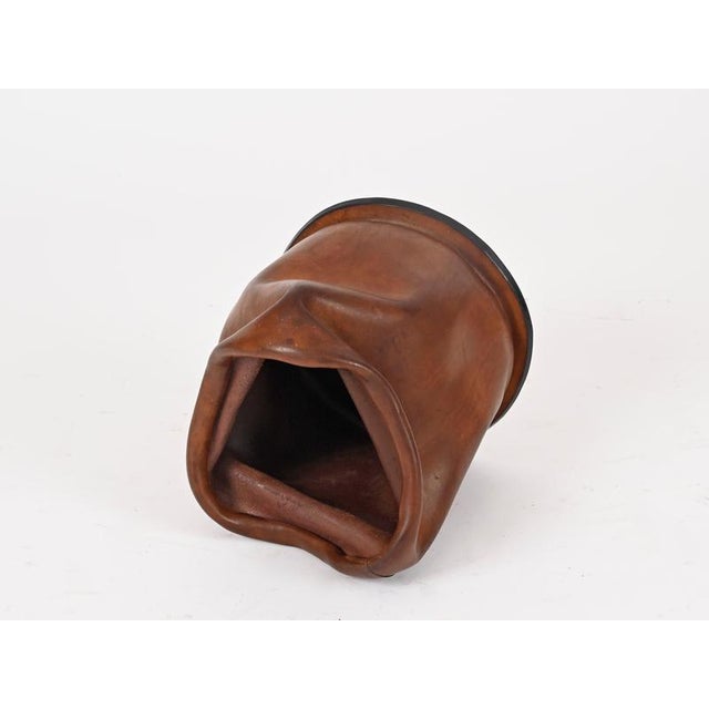 Mid-Century Modern Italian Leather Decorative Wastepaper Basket from Nova Tecno, 1950s For Sale - Image 11 of 13