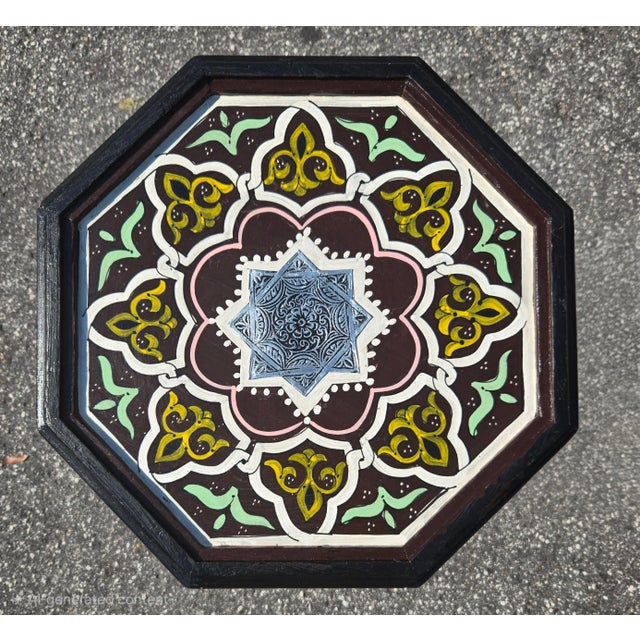 Moroccan Maroon Moroccan Hand-Painted Accent Table For Sale - Image 3 of 6