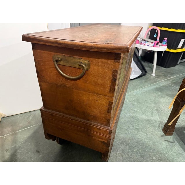 Asian Antique Antique Hand-Carved Painted Wooden Chest / Hutch on Wheels For Sale - Image 3 of 5