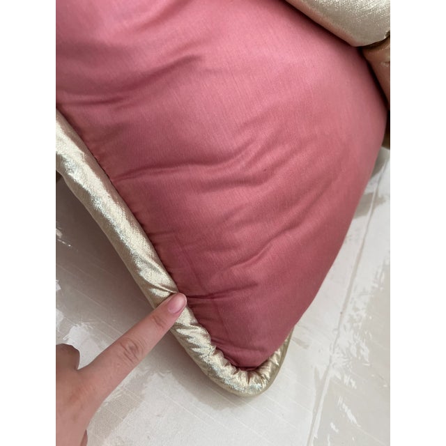 1980s Custom Made Large Pink Gold Ribbon Pillow For Sale In New York - Image 6 of 7
