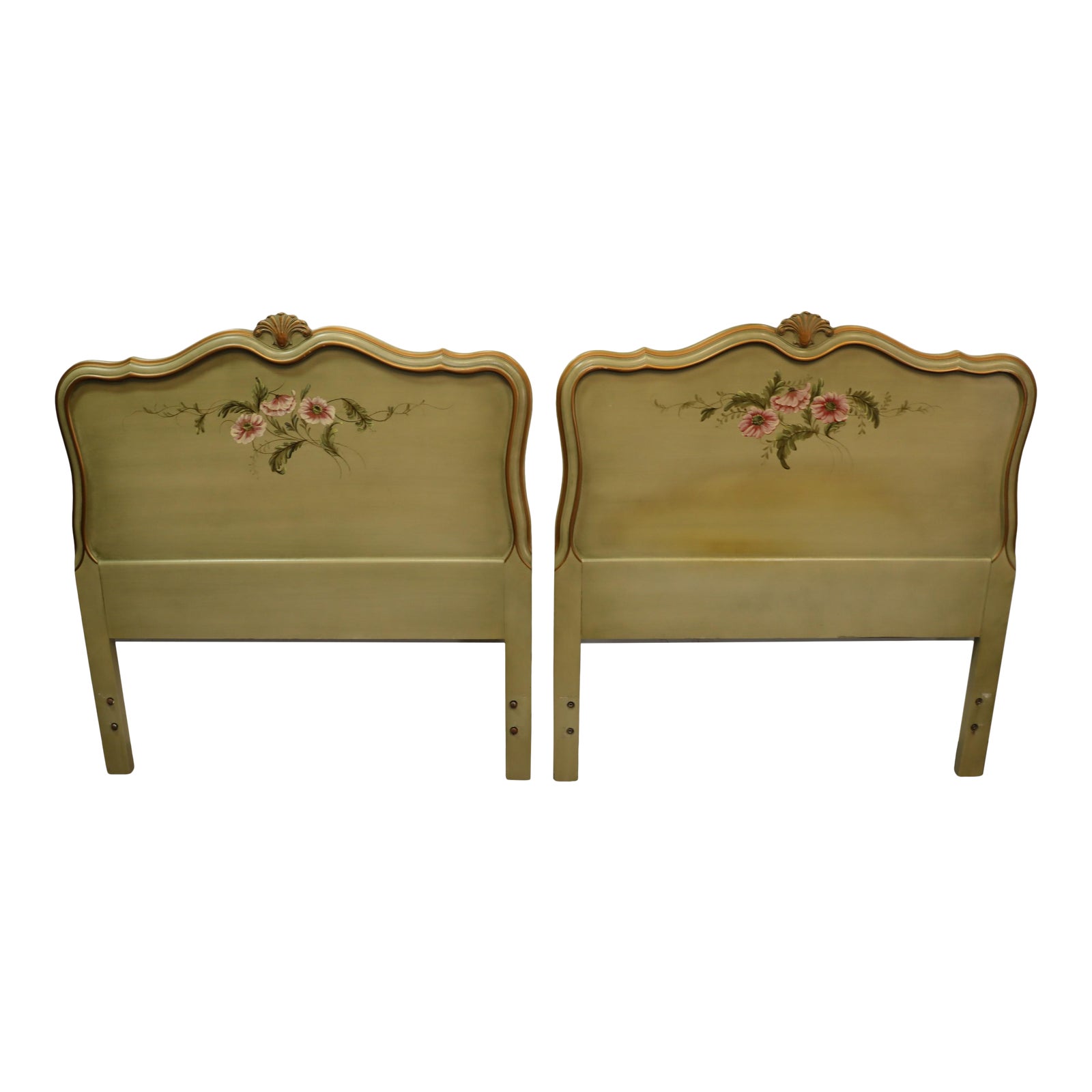 Louis XV Style Green Floral Painted Twin Headboards a Pair Chairish
