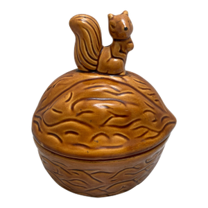 Midcentury Whimsical Ceramic Squirrel Nut Storage Vessel or Canister.