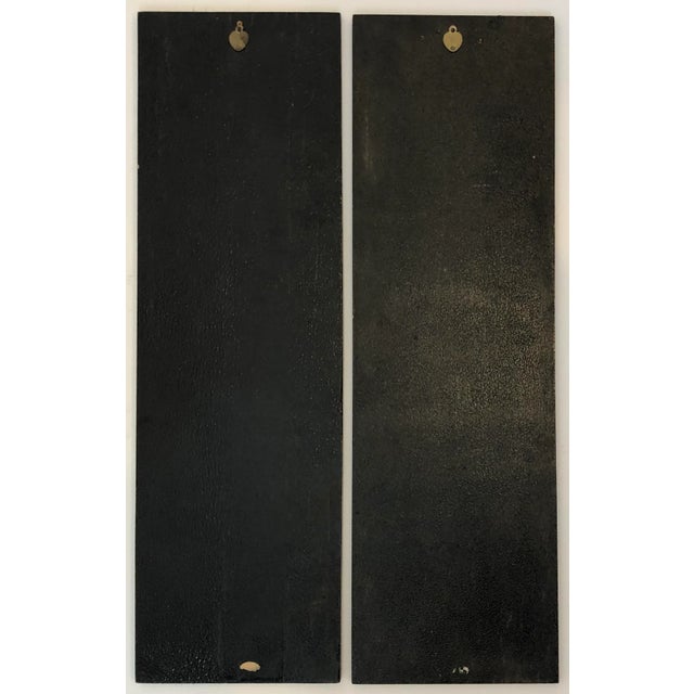 Asian Antique Vintage 1940’s Asian Lacquered Red Mahogany Art Panels With Brass and Tin Flowers and Butterflies Inlay - Set of 2 For Sale - Image 3 of 12