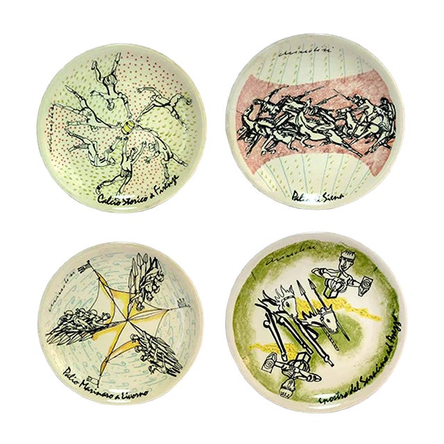 Ceramic Horse Races Plates by Remo Brindisi, 1970s, Set of 4 For Sale