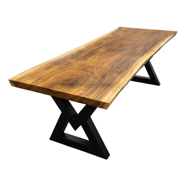 Live Edge Single-Slab Monkeypod Dining Table, 8 Ft, 47 in Wide For Sale