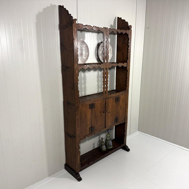 Lovely antique rustic wall unit, plate cabinet, probably French or Spanish. Dark coloured pine with a nice warm patina,...