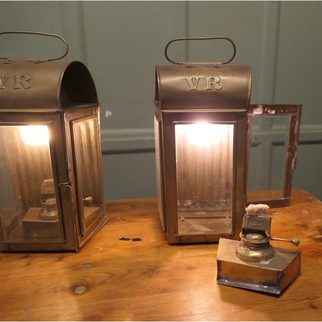 Pair of Brass Carriage Lamps, Large Wall Hanging Lanterns This is a large pair of Brass Carriage Lamps they are embossed V...