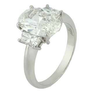Mid 20th Century Gia 3.01 Carat Oval Cut Diamond Platinum Engagement Ring, Size 6 For Sale