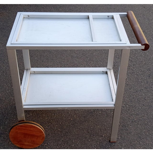1960s Modern Metal Bar Cart With Walnut Handle and Wheels For Sale In Reno/Lake Tahoe - Image 6 of 12