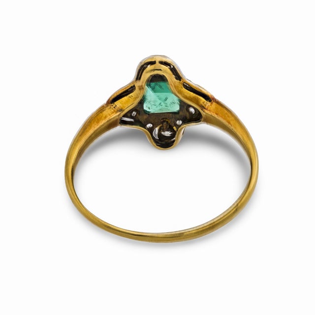 Metal 1900-1909 Victorian Emerald Diamond 18k Yellow Gold Ring, Size 8.25 For Sale - Image 7 of 7