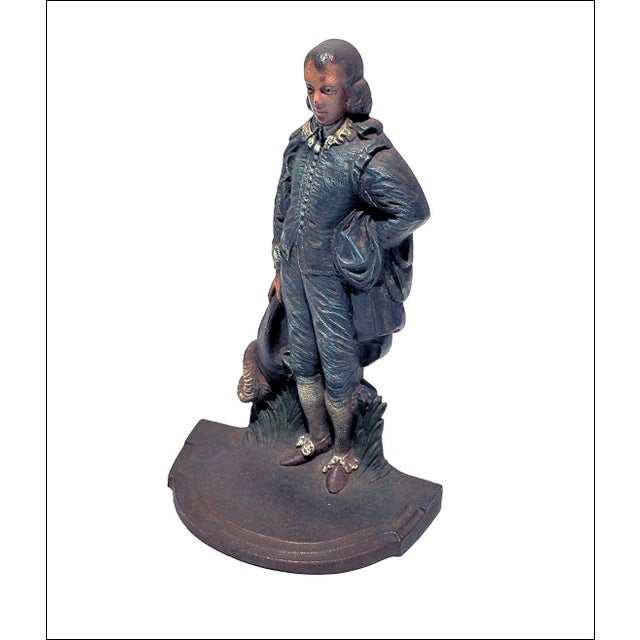 1910s Bradley & Hubbard Antique Cast Iron Blue Boy Door Stop-All Original Paint For Sale - Image 5 of 5