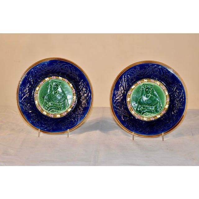Blue Pair of 19th Century J. Roth Majolica Plates From London For Sale - Image 8 of 8