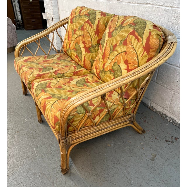Late 20th Century Vintage Floral Bentwood and Rattan Loveseat For Sale - Image 5 of 7