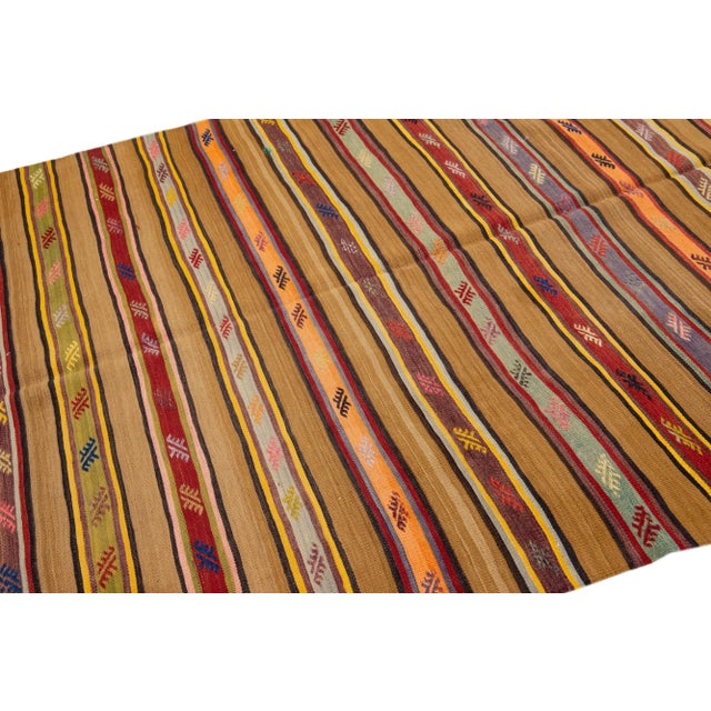 1960s Vintage Kilim Handmade Multicolor Stripe Wool Rug For Sale In New York - Image 6 of 7
