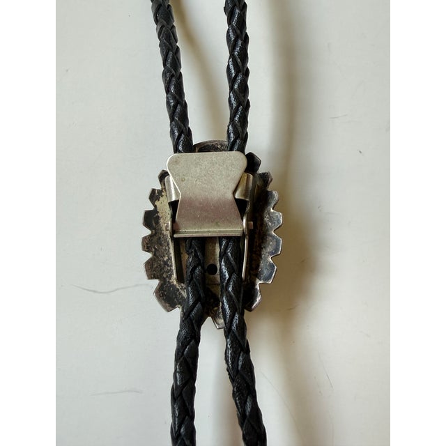 Metal Vintage Navajo Sterling Silver and Turquoise Bolo Tie Signed Ap For Sale - Image 7 of 7