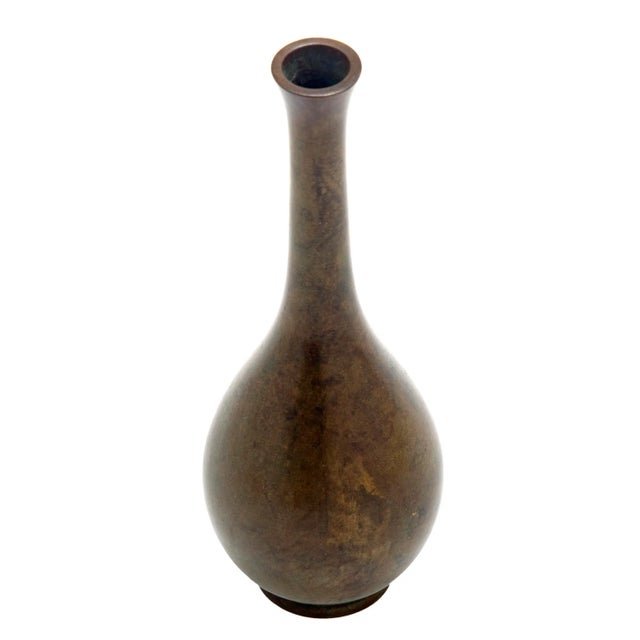 Brown Mid 20th Century Japanese Bronze Bud Vase With Smooth Finish For Sale - Image 8 of 9