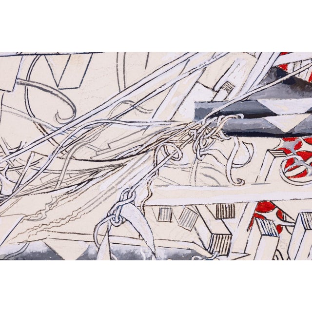 Late 20th Century Glen Michaels Signed Modern Red & Gray Watercolor Ink Drawing Paper 8.5h X 20w For Sale - Image 5 of 6