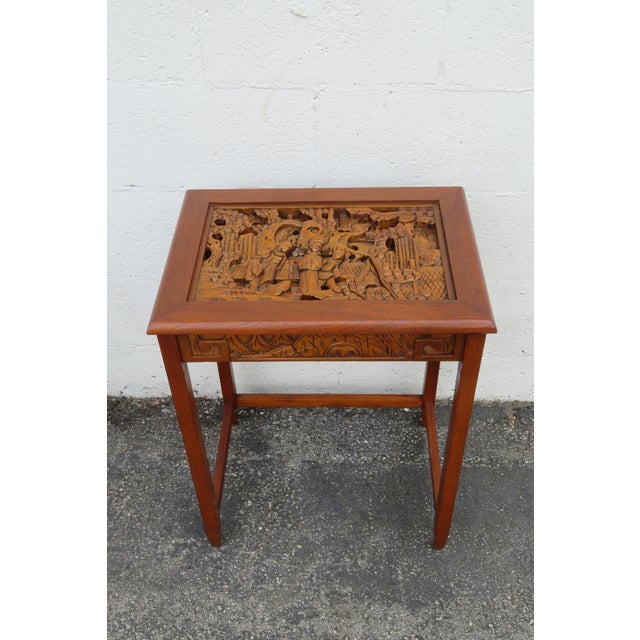 Brown Oriental Hollywood Regency Heavy Carved Nesting Tables Set of Four 5855 For Sale - Image 8 of 12