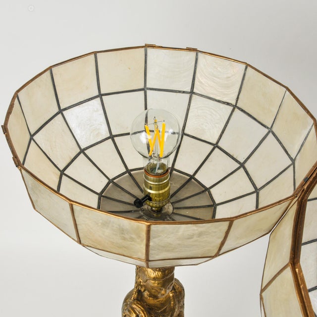 Vintage Statement Table Lamp Featuring Gold Guan Yin Figure and Capiz Shell Globe Shade For Sale - Image 16 of 17