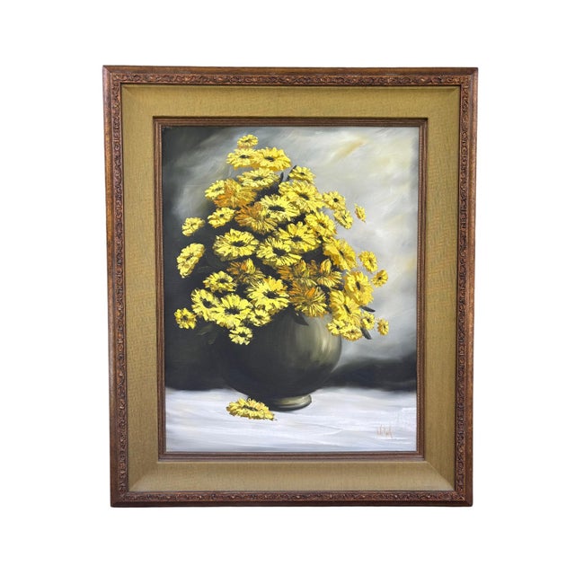 Mid-Century Modern Original Mid-Century Oil on Canvas, Yellow Daisy Still Life, Signed Patti Rock, (1927 - 2004) For Sale - Image 3 of 15