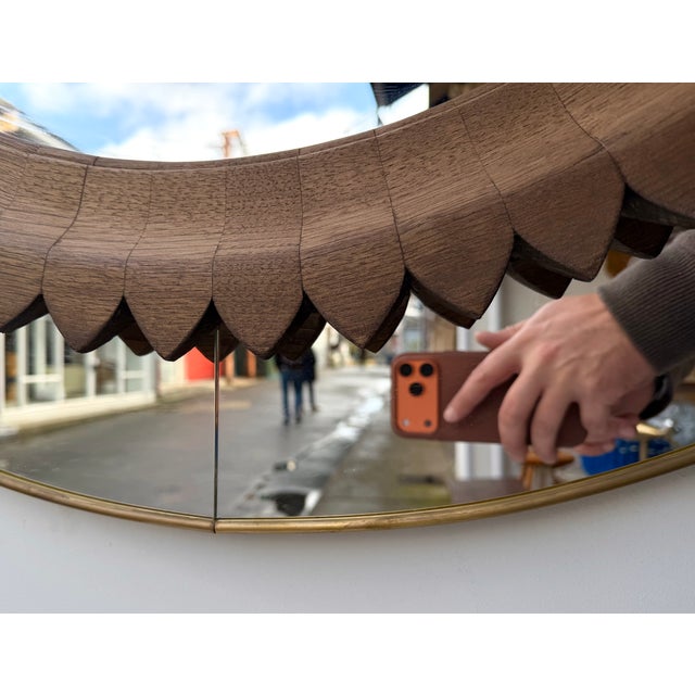 Mid-Century Modern Wood and Brass Mirror by Fratelli Marelli. Italy, 1950s For Sale - Image 3 of 11