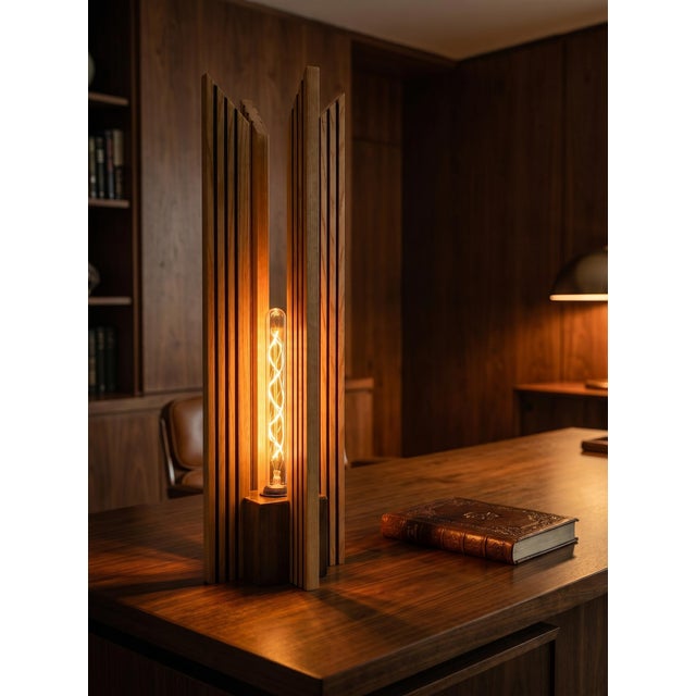 Mid-Century Modern The Apex Architectural Art Deco Wood Table Lamp For Sale - Image 3 of 4