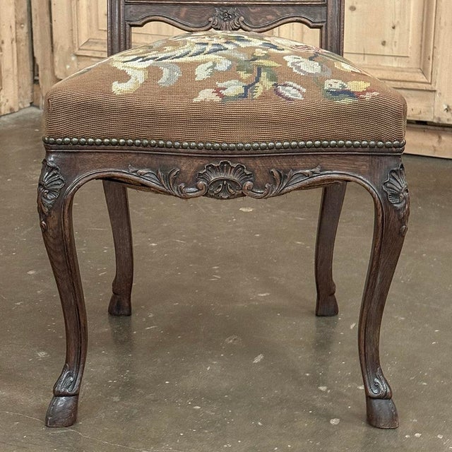 Set of 6 Antique Country French Liègeois Hand Carved Oak Dining Chairs With Needlepoint Tapestry For Sale - Image 11 of 17